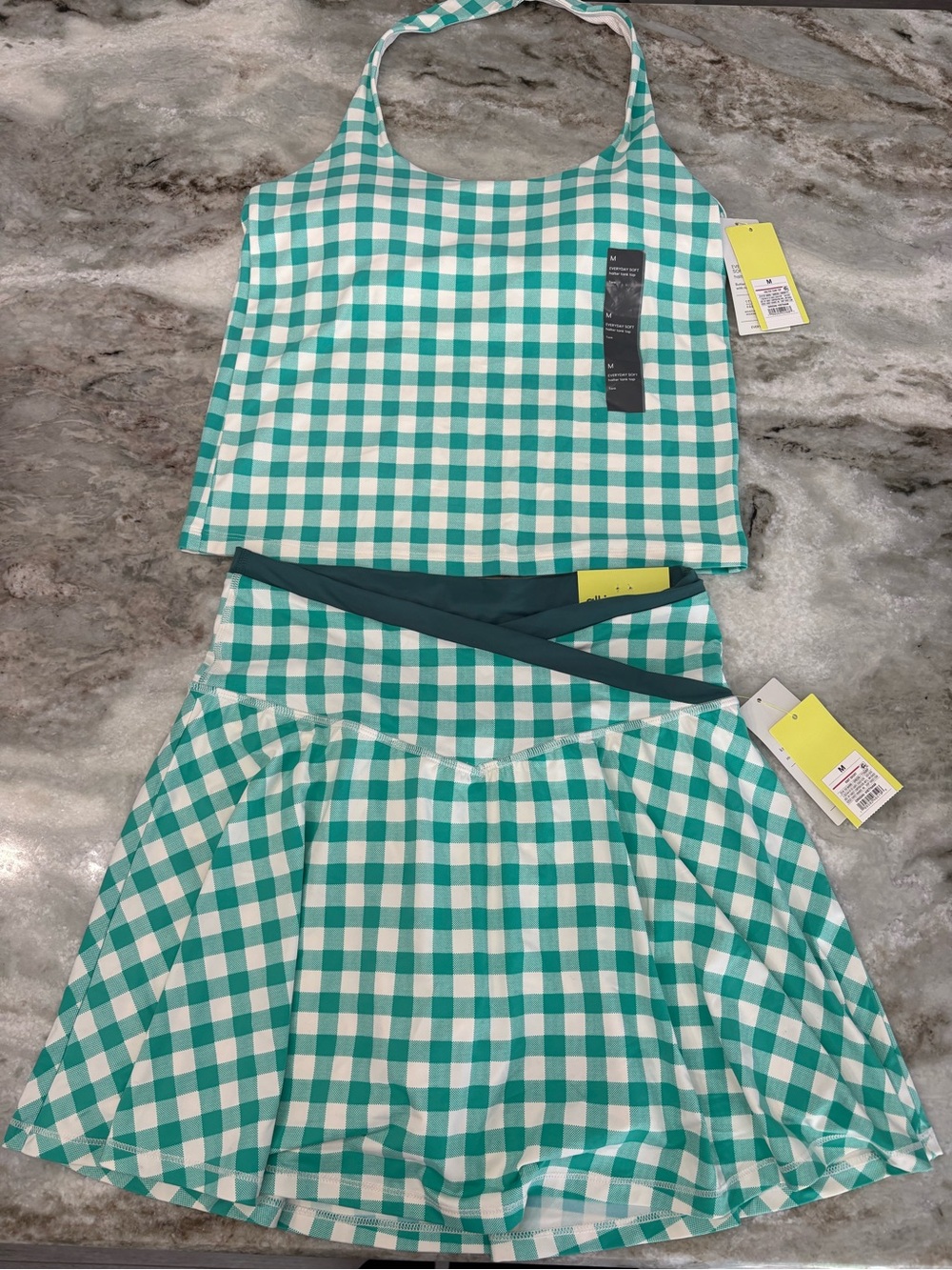 all in motion Teal and White Gingham One-Piece Swim Dress
